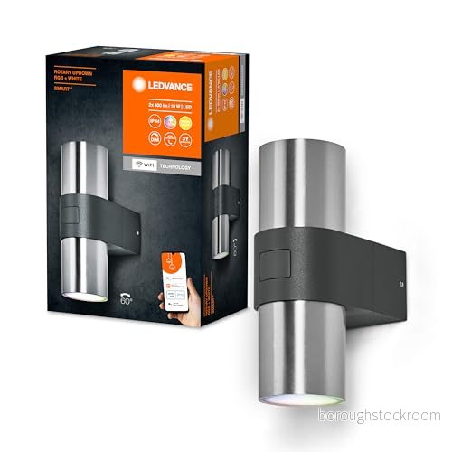 LEDVANCE SMART+ utomhus WiFi vägglampa, 10W, 800lm, silver, med varmvitt ljus (3000K) och 16 miljoner färger, riktat huvud, appkontrollerbar, kompatibel Amazon, Google, etc. 4058075763265