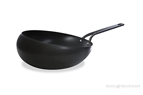 BK Black Steel Induktionsbeständig speciell wokarangpanna 30 cm kolstål, försaltad, ugn och steksäker upp till 350 C, hållbar professionell, svart 4895156663294