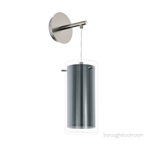 EGLO vägglampa Pinto Textil, belysning för inomhusbruk, väggbelysning av metall i nickel matt, transparent glas och grått tyg, vardagsrumslampa, halllampa med E27 uttag 9002759992880