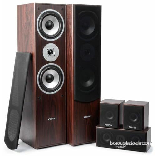 Fenton HF5W hemmabiomusikanläggning för ljudsystem 1 150 watt 5,0 surroundljudsystem, 5-delat hemmabioljudsystem, hem, vardagsrum nötbrun 8715693272291