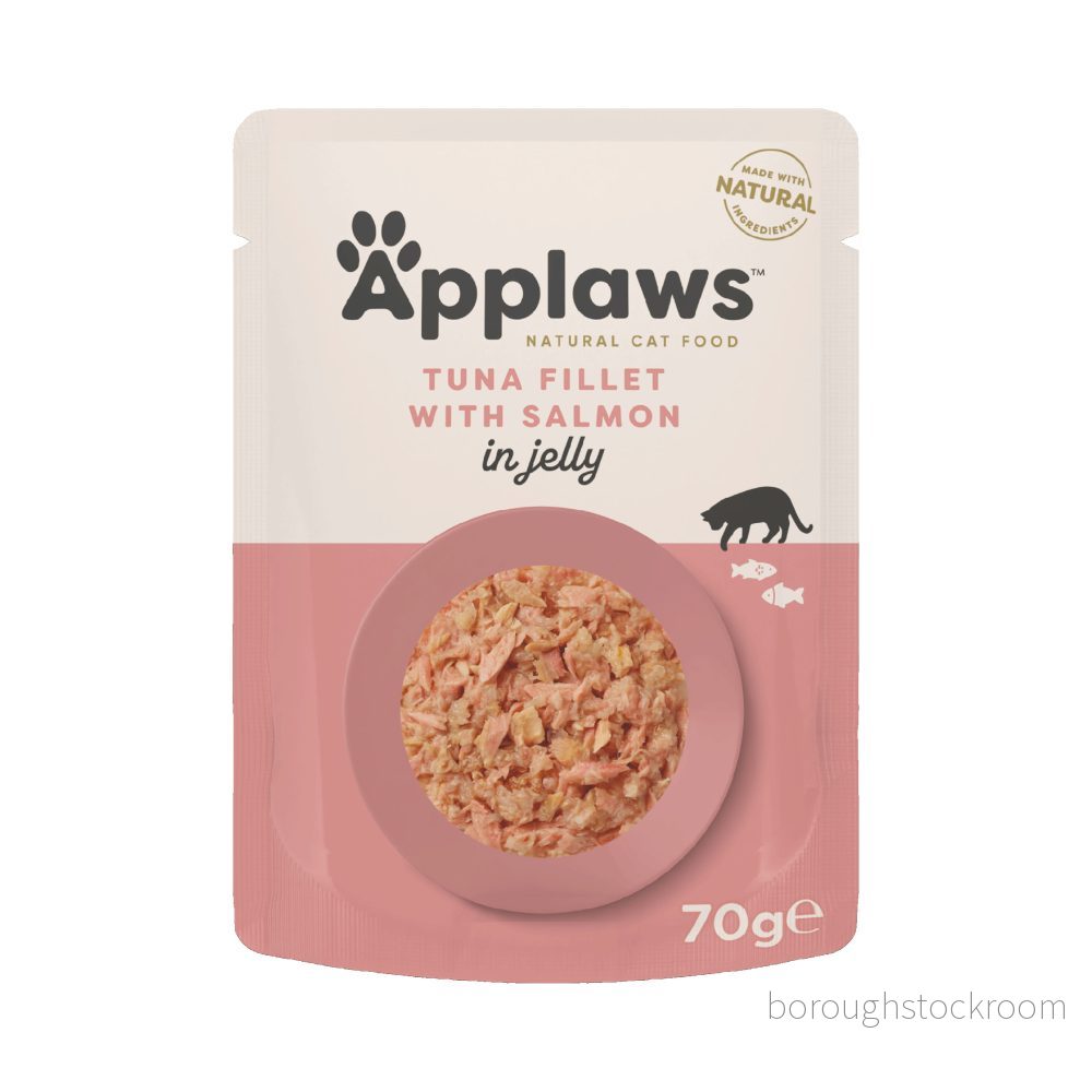 Applaws Premium Natural våt kattmat, tonfiskfilé med lax i gelé 70 g portionspåse (16 x g) 5060708561376