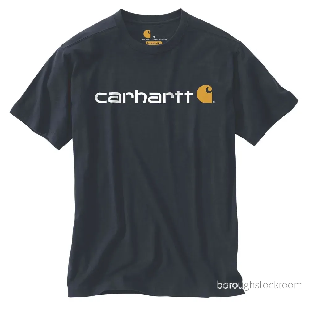 Carhartt Herr avslappnad passform, tung, kortärmad logotypgrafik, t-shirt, Marinblå, XL 889192898547