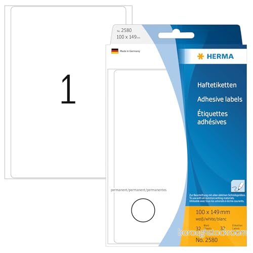 HERMA 2580 multifunktionsetiketter stora (100 x 149 mm, 32 ark, papper, matt) självhäftande, permanenta hushållsetiketter för handskriven märkning, klistermärken, vit 4008705025805