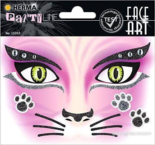 Herma 15310 Face Art Sticker Pink Cat ansikte dekal glitzer för karneval, halloween, dermatologiskt testad 4008705153102