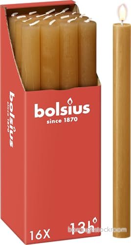 Bolsius Rustik stavljus ockragul 16 stycken 27 x 2,3 cm längd brinntid 13 timmar oparfymerat innehåller naturligt växtvax utan palmolja 8717847147349