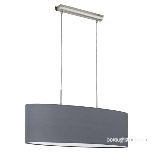 EGLO taklampa PASTERI, textilpendellampa med 2 ljuskällor, oval pendellampa i metall och tyg, färg: matt nickel, grå, sockel: E27, längd: 75 cm 9002759315825