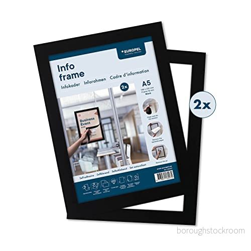 EUROPEL Magnetisk självhäftande bildram i PVC, A5 svart, 2 delar, flyttbart lim, synlig dubbelsidig, porträtt eller landskap, total storlek 238 x 176 mm 8713931160072