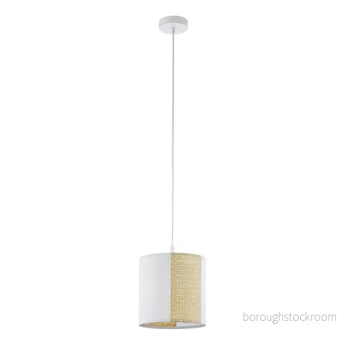 EGLO Pendellampa armring, 1 flamig hänglampa vintage, boho, bak, av stål, papper och sjögräs i vitt, natur, matbordslampa, vardagsrumslampa hängande med E27 fattning 9002759434014