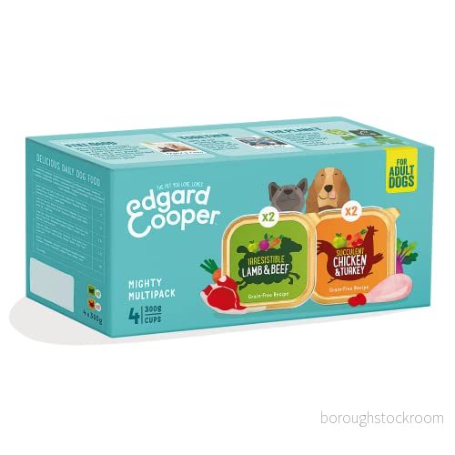 Edgard Cooper Hundmat, våtfoder för vuxna, multipack (kyckling/lamm, 4 x 300 g), hundar, färskt kött och naturliga ingredienser, spannmålsfri, utan tillsatt socker 5407007144570