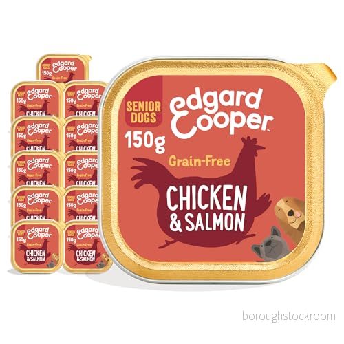 Edgard & Cooper Senior Dog Pate, (kyckling och lax, 150 g x 11), färskt kött fisk högkvalitativt protein, riktiga hundingredienser, allergivänlig, utan tillsatt socker 5425039485775