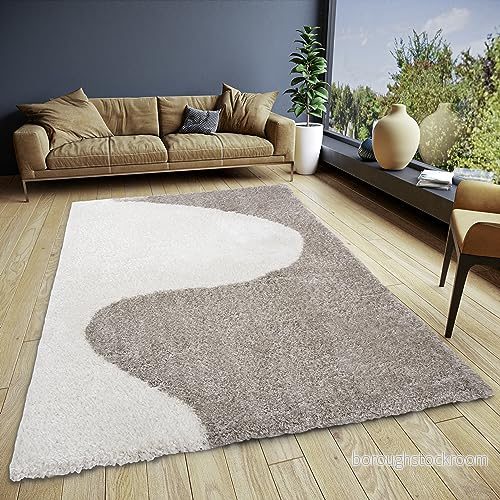 ELLE Decoration Alice matta med hög lugg vardagsrumsmatta, design, lång lugg, lurvig tvåfärgad, modernt mönster, fluffig mjuk för vardagsrum, sovrum, ungdomsrum gräddvit, 80 x 150 cm 4262377779224