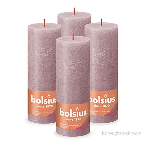 Bolsius rustikt pelarljus gammalt rosa paket med 4 lång brinntid på 85 timmar hushållsljus heminredning oparfymerad naturligt veganskt vax ingen palmolja 19 x 7 cm 8717847149398
