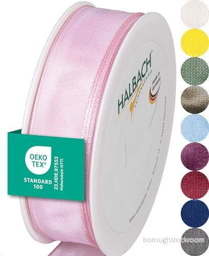 Halbach sidenband premium presentband med trådkant bredd 25 mm längd m Öko Tex 100 certifierat band Taftband Made in Germany, färg: ljusrosa 4015275231062