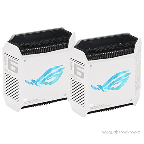 ASUS ROG Rapture GT6 AX10000 uppsättning med 2 tre bands spelnät WiFi system kombinerbar router (thhering som 4G och 5G ersättning, 6, upp till 538 kvm täckning, 6 rum, 2,5 G port, AIMesh) 4711081798583