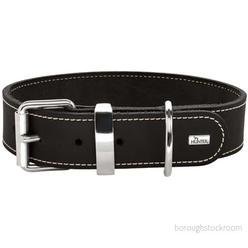 HUNTER AALBORG SPECIAL hundhalsband läder, slitstark, bekväm, 60 (M L), svart 4016739672483