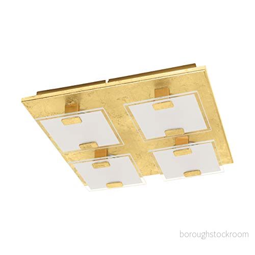 EGLO LED-taklampa Vicaro 1, 4 lampor, taklampa, modern, vardagsrum av metall i guld och satinerat glas vitt, LED-halllampa tak varmvit, L x B 27 cm 9002759977283