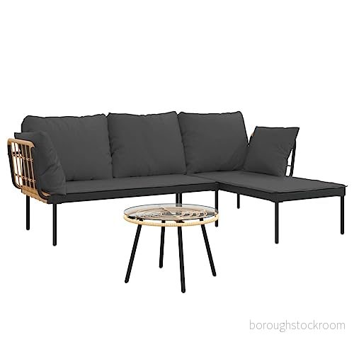 Loungegrupp med mörkgrå dynor 3 delar konstrottning 8720845787080