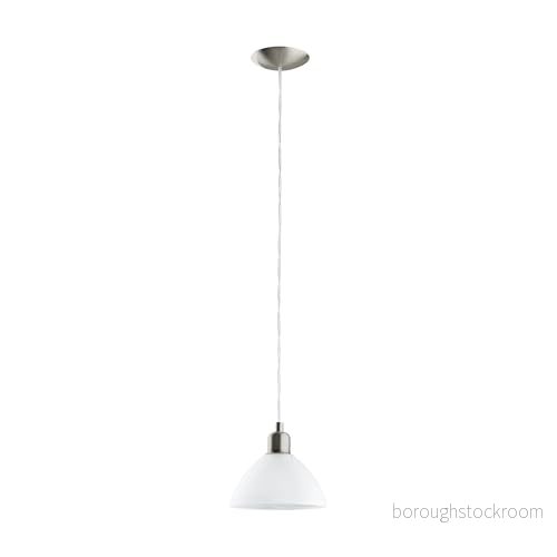 Eglo Pendellampa Brenda, 1 glödlampa hängande lampa, matrum av metall i silver och glas alabastervit, E27 fattning, Ø 19,5 cm, nickelmatt 9002759870546