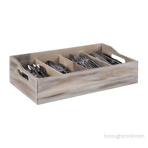 APS 11951 bestickförvaring, 51 x 28 cm, höjd 13 vintage vit akaciaträ, 4 fack på 26 11,5 cm vardera 4004133119512