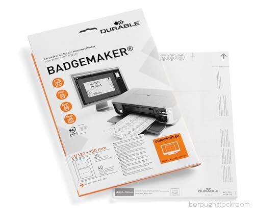 Durable 145902 etikettark Badgemaker till bordsskyltar 61/122 x 150 mm, 40 etiketter på A4 ark 4005546140599