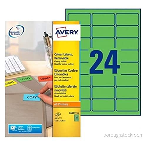 Etiketter 63,5 x 33,9mm grön Avery L6033 20 480st 4004182288245