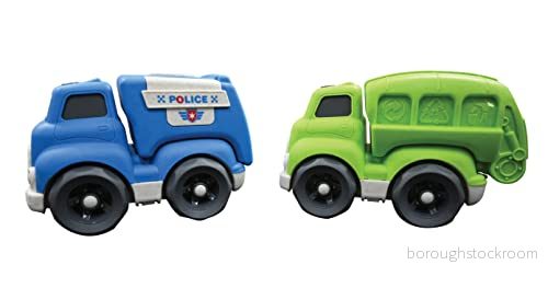 Lexibook, Bio Toys, Set med leksaksbilar delvis tillverkade av vetefibrer, Polisbil och Sopbil, Blå/grön, BIOC06 3380743096711