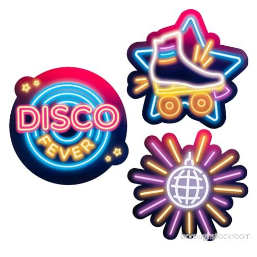 Boland 756 Kartongdekorationer disco Fever, 3 stycken, storlek 29 x 30 cm, rullskor, diskola, kartongdekoration, väggdekoration, temafest, disco, födelsedag, karneval 8712026007568