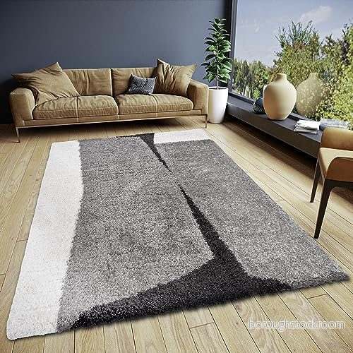 ELLE Decoration Jade matta med hög lugg vardagsrumsmatta, design, lång lugg, lurvig tvåfärgad, modernt mönster, fluffig mjuk för vardagsrum, sovrum, ungdomsrum krämsvart, 120 x 170 cm 4262377779149