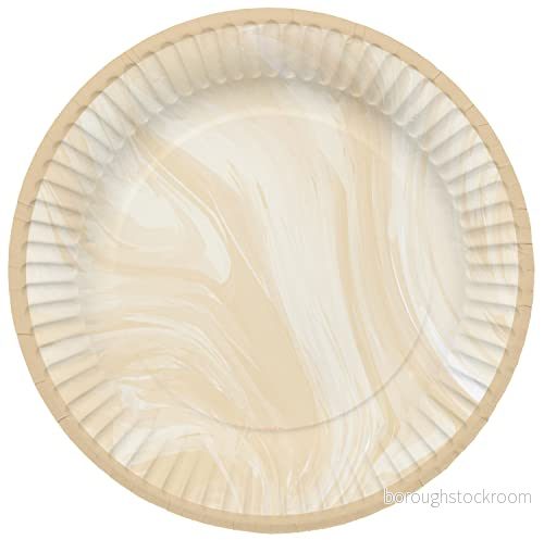 Folat 61912 Paper Party Tableware papperstallrik rund Ø marmor beige 23 cm 8 stycken engångsporslin tallrik för födelsedagsfest, babyparty, bröllop, brudfest 8714572619127