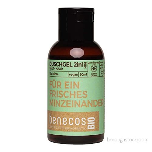 BenecosBIO Mini duschgel 2-i-1 för en fräsch mynta tillsammans ekologisk certifierad naturkosmetik vegansk skonsam rengöring hud och hår 50 ml 4260198096841