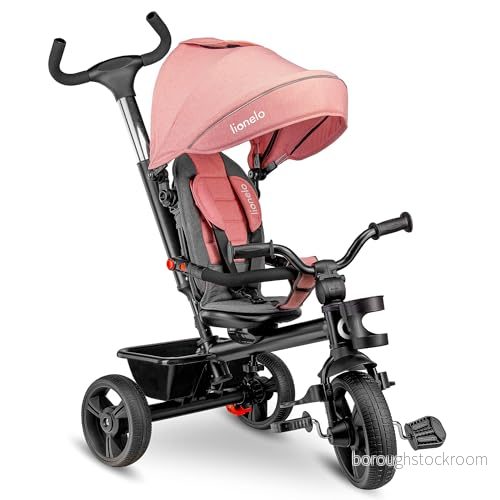 LIONELO Haari 2 i 1 trehjuling med dragstång från 18 månader till 25 kg framåt och bakåtgång slanglösa gummidäck frihjul rymlig korg väska mugghållare (BUBBLEGUM) 5902581658821