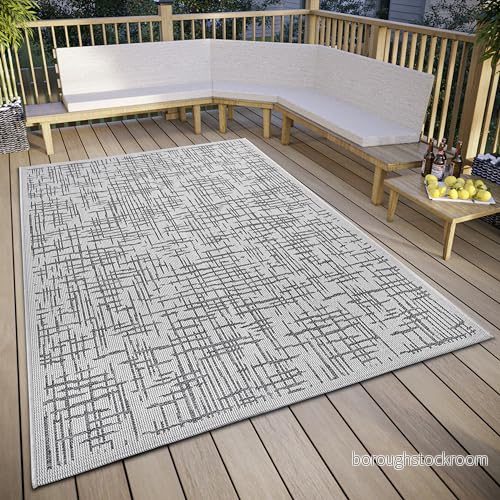 HANSE Home Telu in och utomhatta väderbeständig modernt mönster, vattentät robust yttermatta, platt väv för trädgård, balkong, terrass, vardagsrum beigegrå, 76 x 150 cm 4068226002204
