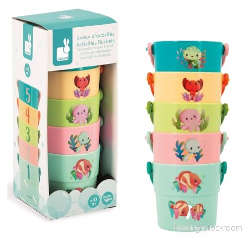 Janod Badspeelgoedbademmertjes DE Dieren Vattenleksaker för barn, Storlek: One Size, Multi coloured 3700217347222