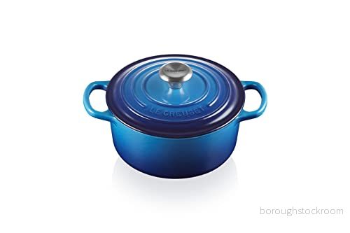 Le Creuset Signature gjutjärnspanna med lock, Ø 18 cm, rund, lämplig för alla typer av spisar och induktion, volym: 1,8 l, 2,572 kg, Azure, 21177182202430 24147328148