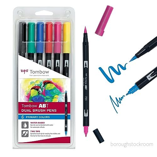Tombow ABT 6P 1 fiberpenna dubbel borste penna med två spetsar set om 6, primärfärger, färgglad 4003198104013 Tombow ABT 6P 1 fiberpenna dubbel borste penna med två spetsar set om 6, primärfärger, färgglad 4003198104013