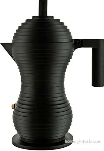 Alessi Pulcina MDL02/6 BB designespressomaskin, tillverkad av gjuten aluminium med handtag och knapp i PA, 6 koppar, svart, 20 cm 8003299451388