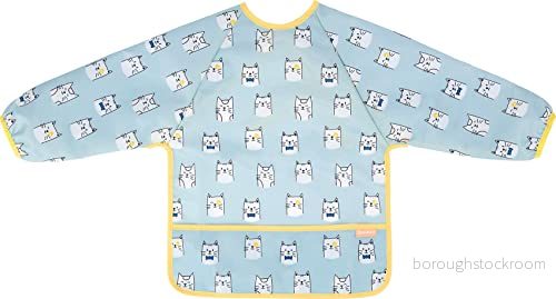 Badabulle long sleeved waterproof and adjustable bib, 4 months to 3 years, blue 3661276174160