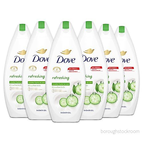 Dove Uppfriskande dusch med gurka och grönt te, fuktgivande duschgel, formel mild mot hudmikrobiom, 92%* biologiskt nedbrytbar, duschbad för kvinnor män, 12 stycken à 250 ml 8710522450352