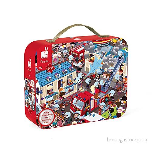 Janod Extreme Firemen Round Observation Puzzle 208 Pieces Suitcase with Handle For children from the Age of 6, J02793 3700217327934