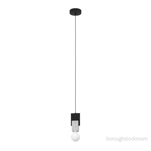 EGLO Lobatia hängande lampa, 1 flammig terrazzo lampa i gråvitt, trä, metall svart, matbordslampa, vardagsrumslampa hängande, E27 9002759995317
