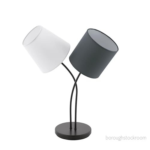 EGLO bordslampa Almeida, textil med 2 ljuskällor, sänglampa av stål och tyg, färg: svart, antracit, vit, sockel: E14, inkl strömbrytare 9002759951948