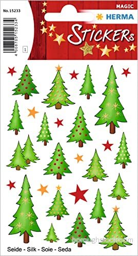 HERMA 15233 Set med 28 st klistermärken i matt siden julklistermärken för jul, gåvor, hantverk, adventskalender, gröna 4008705152334