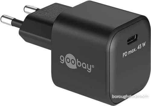 Goobay 65331 Snabbladdare USB C PD Nano Quick Charger (45W) / Mobile Phone Laddare/Strömadapter för iPhone och andra mobiltelefoner/Power Plug C/svart 4040849653315