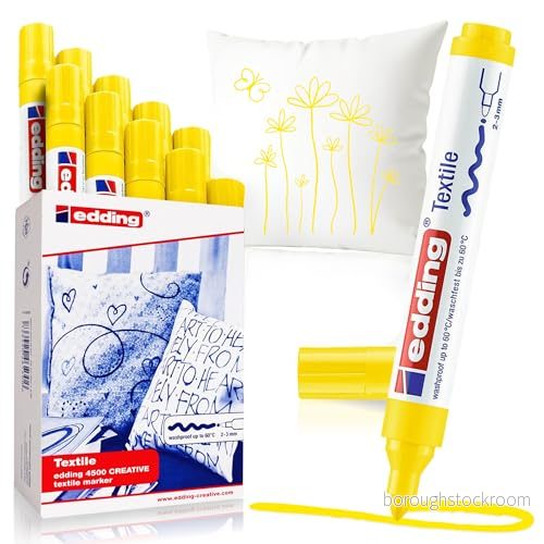 edding 4500 textilmarker gul 1 penna rund spets 23 mm permanenta tygmarkers för att rita på textilier, tål maskintvätt i upp till 60 C märkpennor text tyg 4004764025206