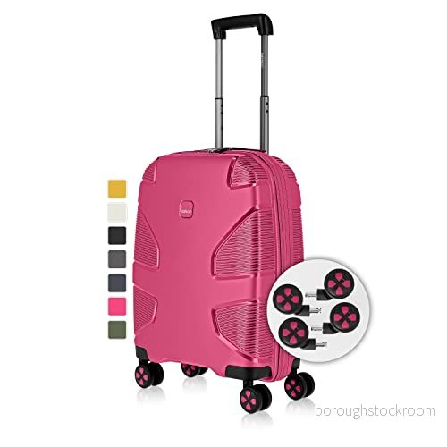 IMPACKT IP1 4 hjuls hårt skal av återvunnet material med 6 års garanti; hållbar resväska utbytbara klickhjul, Flora rosa, 55 cm (Größe S), avslappnad 4027002081840