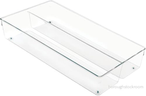 iDesign Lådorganisatör med 2 fack, stor lådinsats av plast, besticklåda för lådor i kök, badrum och kontor, transparent, extra 81492562306