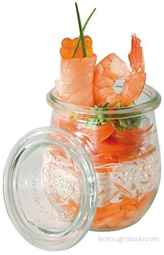 APS 12 original WECK burkar 220 ml med lock, uppsättning av 12, Ø 7 cm, H: 8 tulpanform, konserveringsburk, dekorativ burk, dessertburk, förvaringsburk, diskmaskinssäker 4004133823167
