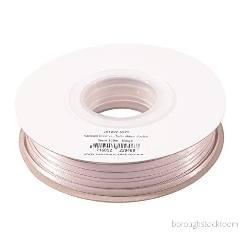 Vaessen Creative satinband 3 mm x 100 m, beige, band för pyssel, tygband bröllop, dop och födelsedagspresenter, brunt 8716052229468