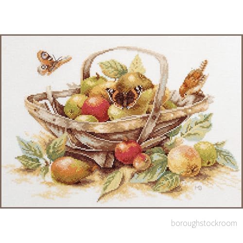 LANARTE PN räknemönsterförpackning, korg med äpplen, korsstygnsförpackning, bomull, flerfärgad, 39 x 29 0,3 cm 8712396027104