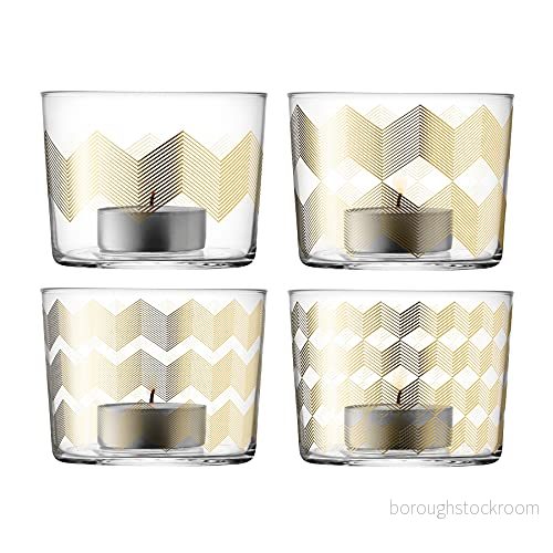 LSA Chevron värmeljushållare H6 cm guld blandad set med 4 munblåst & handgjort glas CH15 5012548573620